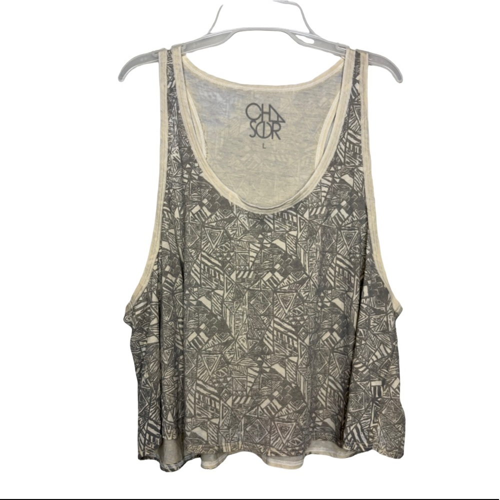 Chaser Large Cropped Muscle Tank Top Geometric Boho Western Gypsy NWOT